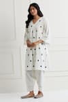 Buy_Nemaani_Off White Cotton Lace V-neck Floral Embroidered Kurta And Pant Set _Online_at_Aza_Fashions