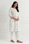 Nemaani Off White Cotton Embroidery Collared Tonal Thread Work Kurta Pant Set Online at Aza Fashions Nemaani_Off White Cotton Embroidery Collared Tonal Thread Work Kurta Pant Set _Online_at_Aza_Fashions