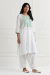 Buy_Nemaani_White Cotton Embroidery, Lace Split V-neck Thread Kurta And Pant Set _Online_at_Aza_Fashions