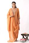 Buy_Nemaani_Orange Chanderi Silk Embroidered Thread Notched Dori Kurta Salwar Set _at_Aza_Fashions