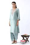 Buy_Nemaani_Blue Organza, Modal, Chanderi Silk Embroidery Dori And Thread Kurta Salwar Set _Online_at_Aza_Fashions