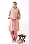 Nemaani_Pink Chanderi Silk, Modal, Organza Dori And Thread Work Kurta Salwar Set _Online_at_Aza_Fashions