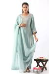 Buy_Nemaani_Blue Chanderi Silk Embroidery Floral Round Neck Flower Kurta Salwar Set _at_Aza_Fashions