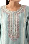 Nemaani_Blue Chanderi Silk Embroidery Floral Round Neck Flower Kurta Salwar Set _Online_at_Aza_Fashions