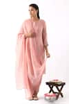 Buy_Nemaani_Pink Chanderi Silk Embroidery Floral Round Neck Flower Kurta Dhoti Pant Set _at_Aza_Fashions