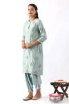 Buy_Nemaani_Blue Organza, Modal, Chanderi Silk Flower Blossom Kurta Dhoti Pant Set _Online_at_Aza_Fashions