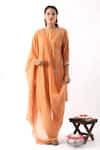 Buy_Nemaani_Orange Chanderi Silk Embroidery Floral Round Neck Kurta Dhoti Pant Set_at_Aza_Fashions