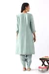 Shop_Nemaani_Blue Organza, Modal, Chanderi Silk Miniature Flower Kurta Dhoti Pant Set _at_Aza_Fashions