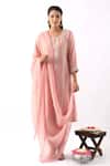 Buy_Nemaani_Pink Organza, Modal, Chanderi Silk Miniature Floral Kurta Dhoti Pant Set _at_Aza_Fashions