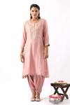 Nemaani_Pink Organza, Modal, Chanderi Silk Miniature Floral Kurta Dhoti Pant Set _Online_at_Aza_Fashions
