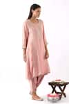 Buy_Nemaani_Pink Organza, Modal, Chanderi Silk Miniature Floral Kurta Dhoti Pant Set _Online_at_Aza_Fashions