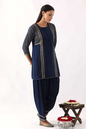 Buy_Nemaani_Blue , Modal, , Cut Work, Clover Bloom Dori Kurta Set 