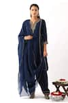 Buy_Nemaani_Blue Habutai Silk Embroidery Dori Notched Round Tulip Bloom Kurta Set _at_Aza_Fashions