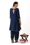 Shop_Nemaani_Blue Habutai Silk Embroidery Dori Notched Round Tulip Bloom Kurta Set _at_Aza_Fashions