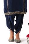 Nemaani_Blue Habutai Silk Embroidery Dori Round Blossom Sequin Kurta Dhoti Pant Set _Online_at_Aza_Fashions