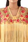 Nemaani_Yellow Georgette Embroidery Gul V Rosette Bahar Fringe Cape Set _at_Aza_Fashions