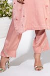 Nemaani_Pink Moss Satin Embroidery Petunia Round Buti Mirror Kurta Pant Set _Online_at_Aza_Fashions