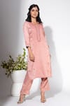 Buy_Nemaani_Pink Moss Satin Embroidery Petunia Round Buti Mirror Kurta Pant Set _Online_at_Aza_Fashions