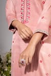 Shop_Nemaani_Pink Moss Satin Embroidery Petunia Round Buti Mirror Kurta Pant Set _Online_at_Aza_Fashions