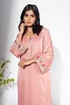 Buy_Nemaani_Pink Moss Satin Embroidery Mirror Round Prism Yoke Kurta Set _Online_at_Aza_Fashions