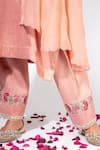 Nemaani_Pink Moss Satin Embroidery Mirror Round Prism Yoke Kurta Set _at_Aza_Fashions