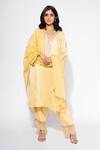 Buy_Nemaani_Yellow Moss Satin Embroidery Gullista Fleur V Mirror Kurta Pant Set _at_Aza_Fashions