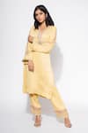 Buy_Nemaani_Yellow Moss Satin Embroidery Gullista Fleur V Mirror Kurta Pant Set _Online_at_Aza_Fashions