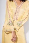 Shop_Nemaani_Yellow Moss Satin Embroidery Gullista Fleur V Mirror Kurta Pant Set _Online_at_Aza_Fashions