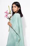 Buy_Nemaani_Blue Moss Satin Embroidery Botanic Bloom Notched Round Yoke Kaftan With Salwar _Online_at_Aza_Fashions