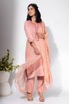 Buy_Nemaani_Pink Moss Satin Embroidery Petunia Round Buti Mirror Kurta Pant Set _at_Aza_Fashions