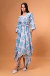 Buy_Therealb_Sky Blue Cotton, Linen Embroidery V-neck Mandala Pattern Dress _at_Aza_Fashions