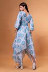 Shop_Therealb_Sky Blue Cotton, Linen Embroidery V-neck Mandala Pattern Dress _at_Aza_Fashions