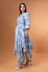 Buy_Therealb_Sky Blue Cotton, Linen Embroidery V-neck Mandala Pattern Dress _Online_at_Aza_Fashions