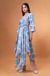 Shop_Therealb_Sky Blue Cotton, Linen Embroidery V-neck Mandala Pattern Dress _Online_at_Aza_Fashions