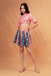 Buy_Therealb_Pink Cotton, Linen Embroidery Round Neck Floral Pattern Pleated Skirt With Top _at_Aza_Fashions