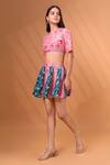 Buy_Therealb_Pink Cotton, Linen Embroidery Round Neck Floral Pattern Pleated Skirt With Top _Online_at_Aza_Fashions
