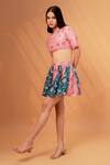 Shop_Therealb_Pink Cotton, Linen Embroidery Round Neck Floral Pattern Pleated Skirt With Top _Online_at_Aza_Fashions