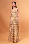 Buy_TheRealB_Yellow 100% Cotton Linen Floral Abstract Square Pattern Dress _at_Aza_Fashions