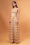 TheRealB_Yellow 100% Cotton Linen Floral Abstract Square Pattern Dress _Online_at_Aza_Fashions