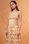 Buy_TheRealB_Yellow 100% Cotton Linen Floral Abstract Square Pattern Dress _Online_at_Aza_Fashions