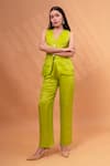 Buy_Therealb_Yellow Satin, Linen V-neck Solid Jacket With Pant _at_Aza_Fashions