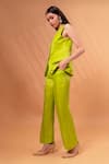 Buy_Therealb_Yellow Satin, Linen V-neck Solid Jacket With Pant 