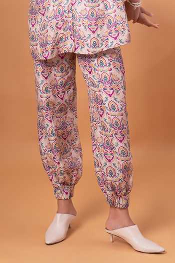 Therealb_Purple Cotton, Linen Sweetheart Neck Floral Pattern Strappy Top With Pant _at_Aza_Fashions