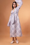 Buy_Therealb_White Cotton, Linen V-neck Floral Mandala Print Dress _at_Aza_Fashions