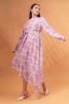 Buy_Therealb_Purple Cotton, Linen Embroidery Round Neck Floral Mandala Print Asymmetric Dress _Online_at_Aza_Fashions
