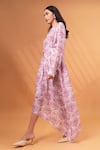Shop_Therealb_Purple Cotton, Linen Embroidery Round Neck Floral Mandala Print Asymmetric Dress _Online_at_Aza_Fashions