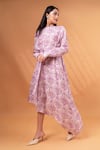 Therealb_Purple Cotton, Linen Embroidery Round Neck Floral Mandala Print Asymmetric Dress _at_Aza_Fashions