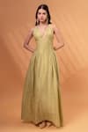 Buy_Therealb_Green Cotton, Linen Crew Neck Maxi Dress _at_Aza_Fashions