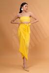 Buy_Therealb_Yellow Satin, Linen Square Neck Cotton Tube Top With Wrap Skirt _at_Aza_Fashions