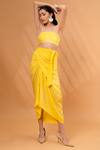 Shop_Therealb_Yellow Satin, Linen Square Neck Cotton Tube Top With Wrap Skirt _at_Aza_Fashions